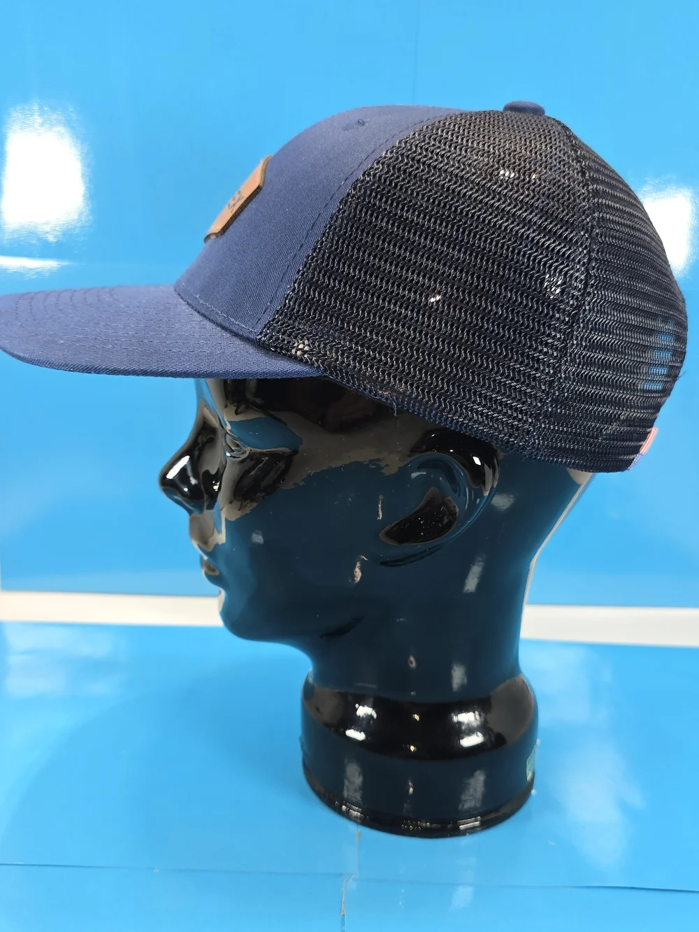 Men's Navy and Black Trucker Hat with Leather Patch